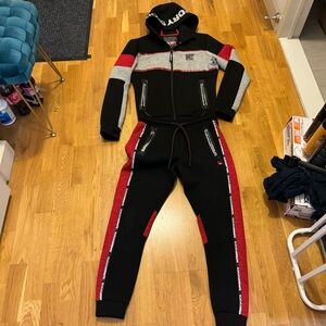 Superdry pants and jacket tracksuit set, black and red